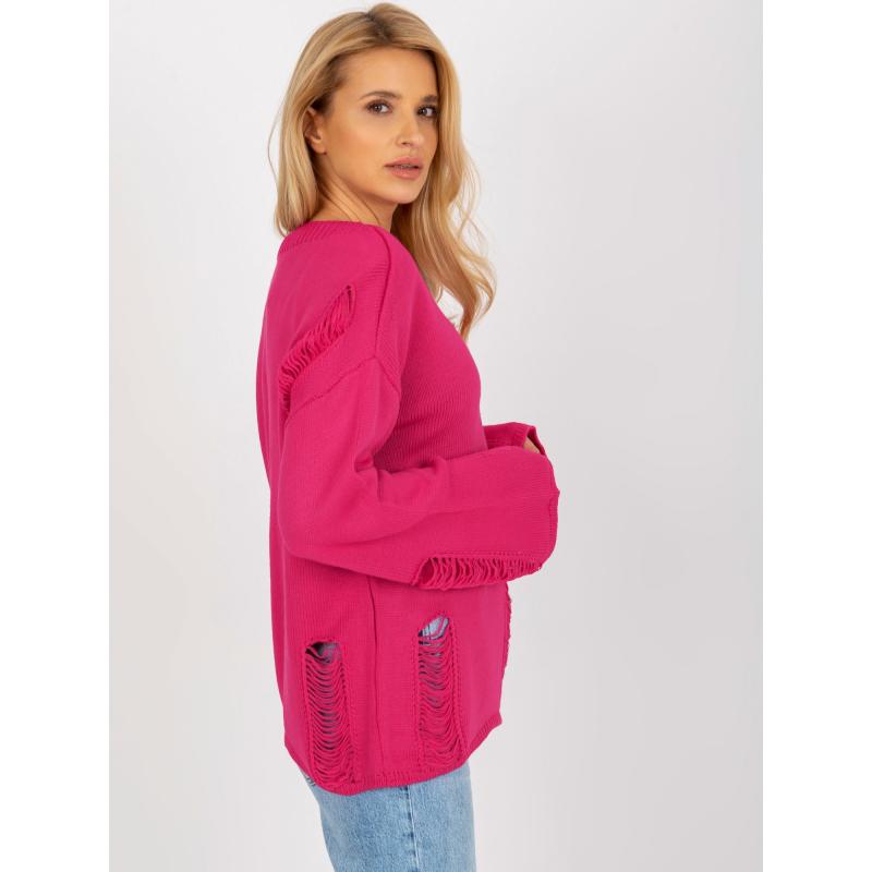 Fukszia pulóver copfokkal és gallérral