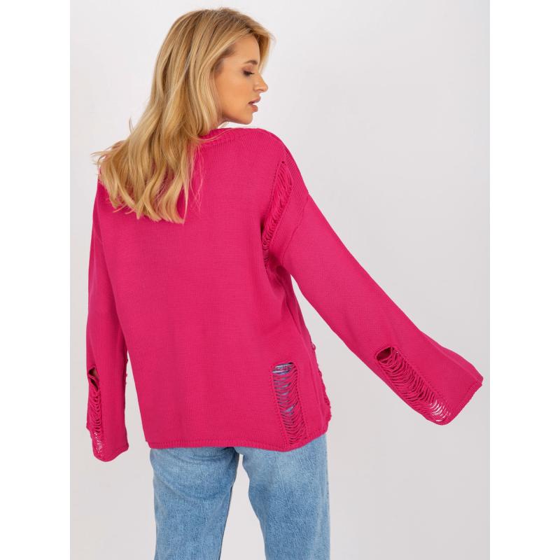 Fukszia pulóver copfokkal és gallérral