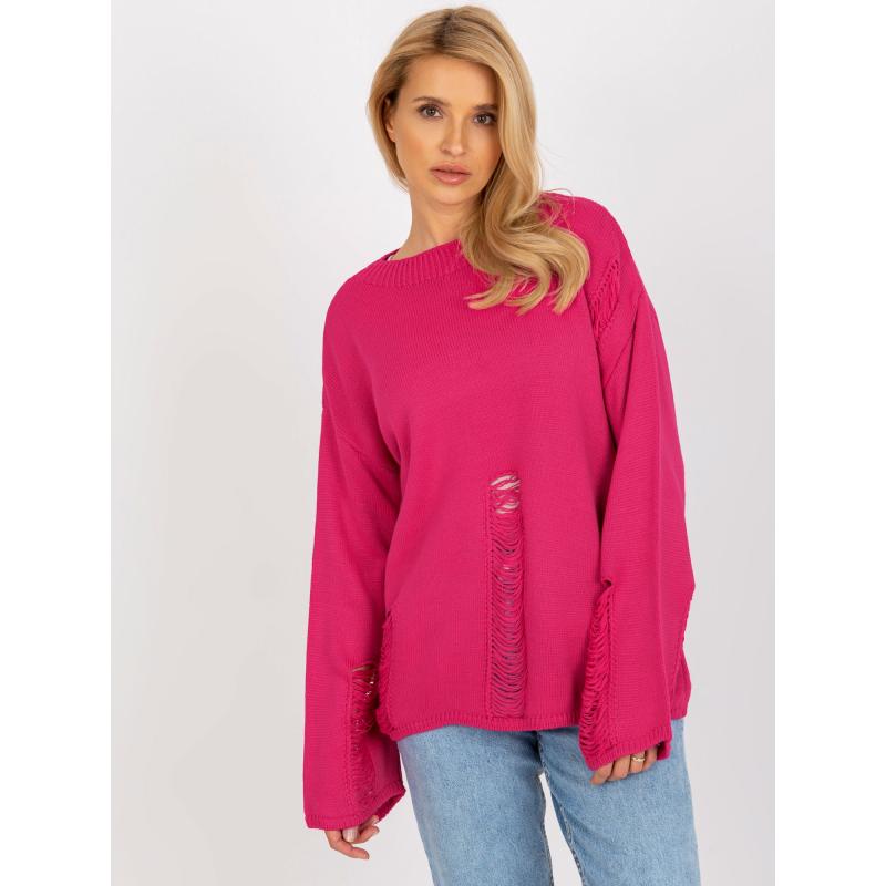 Fukszia pulóver copfokkal és gallérral