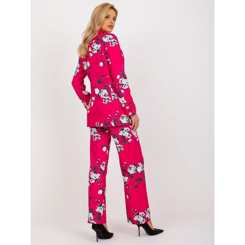 Fuchsiová elegantná bunda s kvetinovým vzorom zo súpravy
