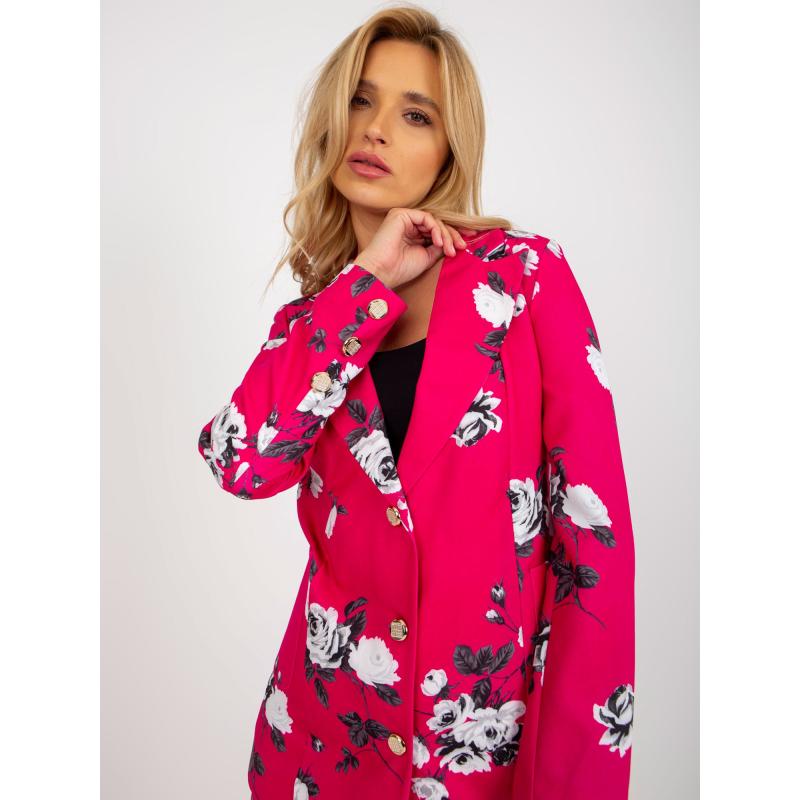 Fuchsiová elegantná bunda s kvetinovým vzorom zo súpravy