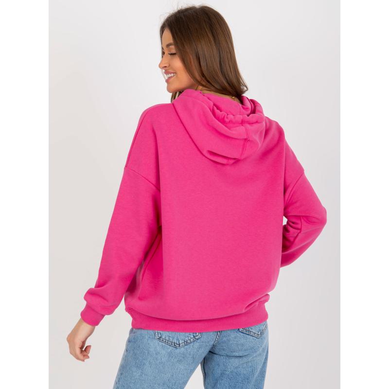 Fukszia színű pulóver kapucnival és zsebbel