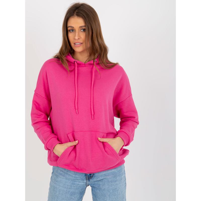Fukszia színű pulóver kapucnival és zsebbel