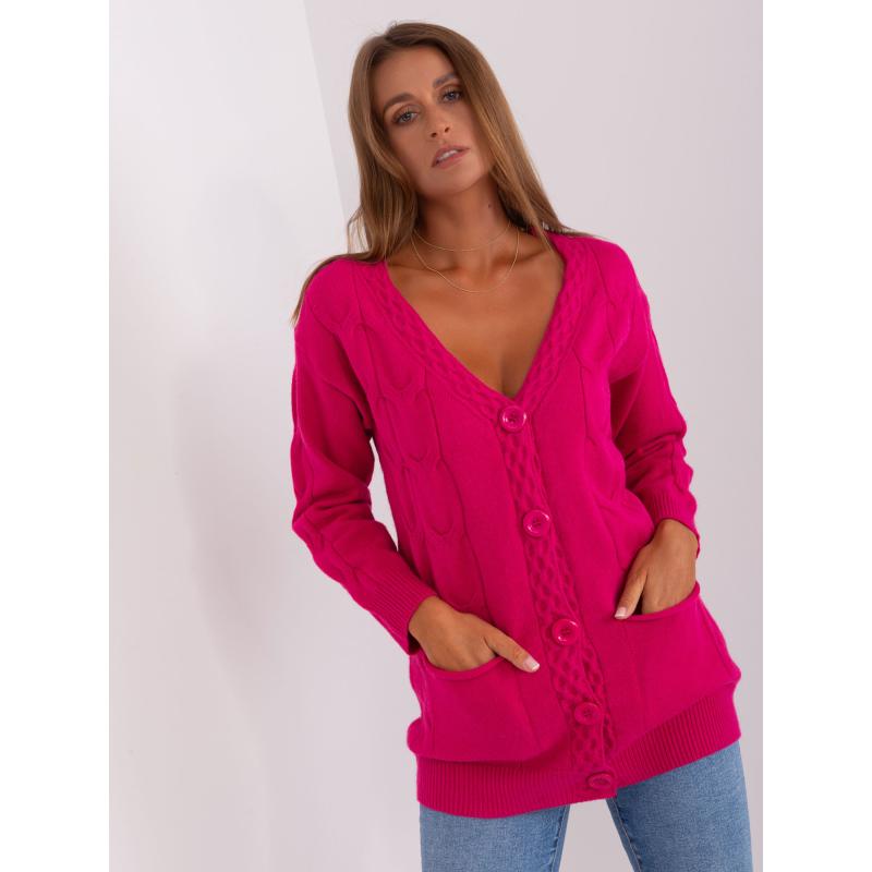 Fuchsiový dámsky sveter s copmi