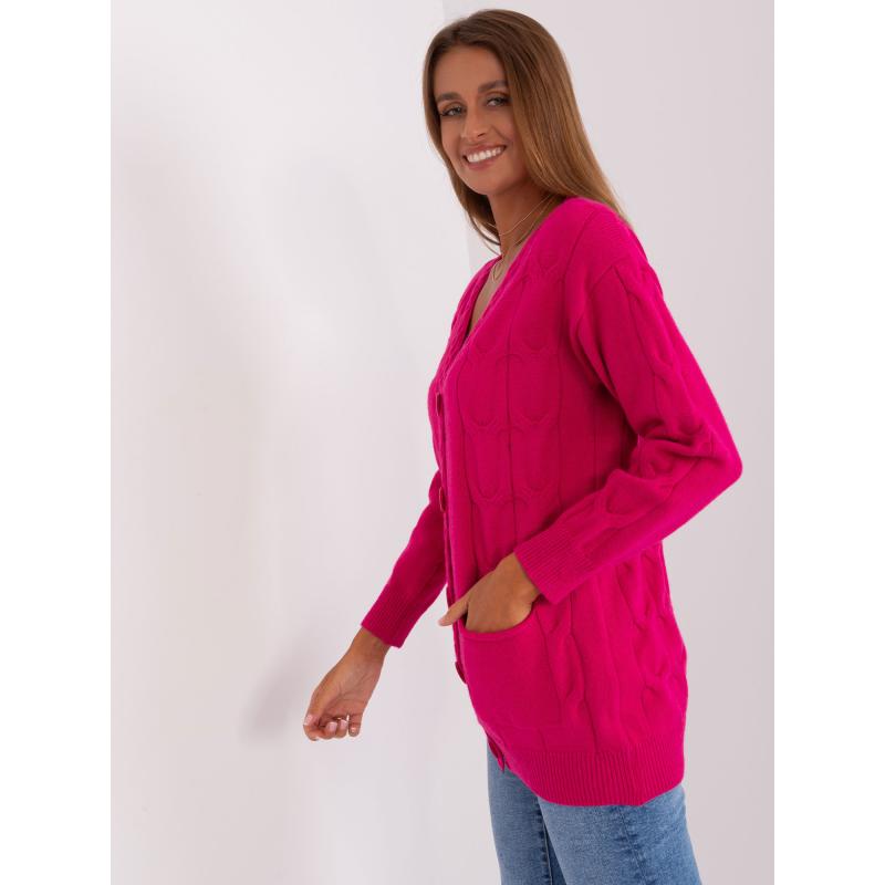 Fuchsiový dámsky sveter s copmi