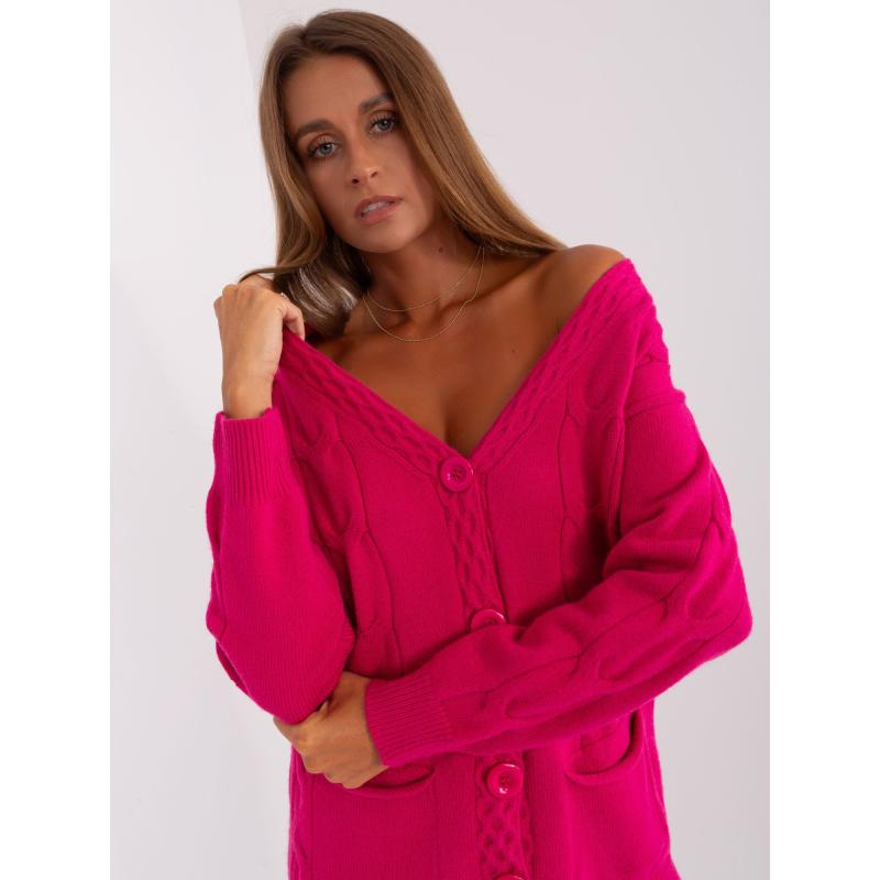 Fuchsiový dámsky sveter s copmi