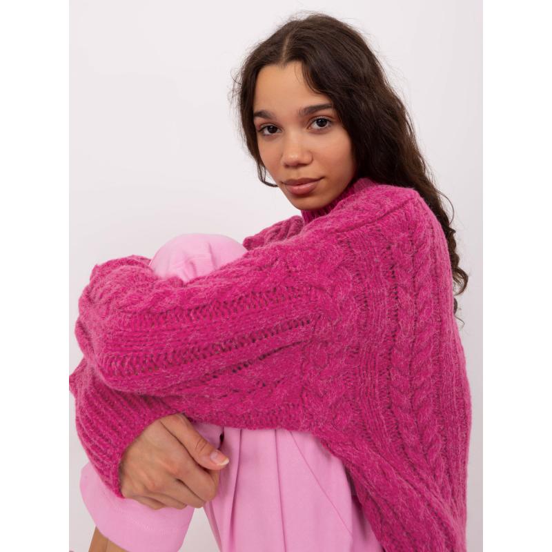 Fluoreszkáló rózsaszín női oversized pulóver gallérral RUE PARIS