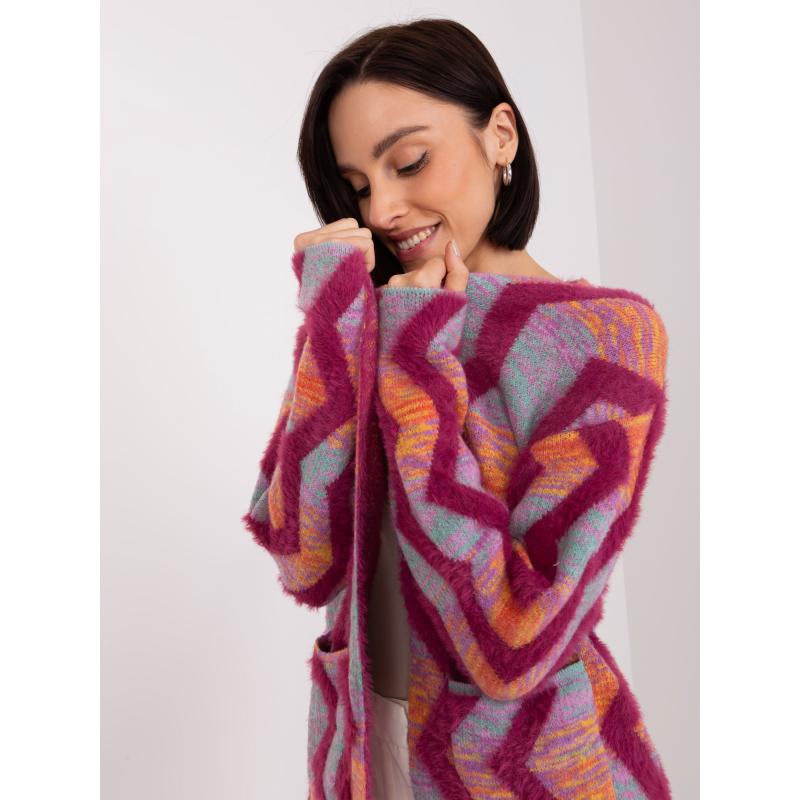 Fuchsiový kardigán so vzorom a vreckami