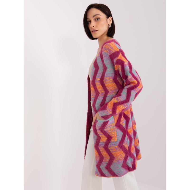 Fuchsiový kardigán so vzorom a vreckami