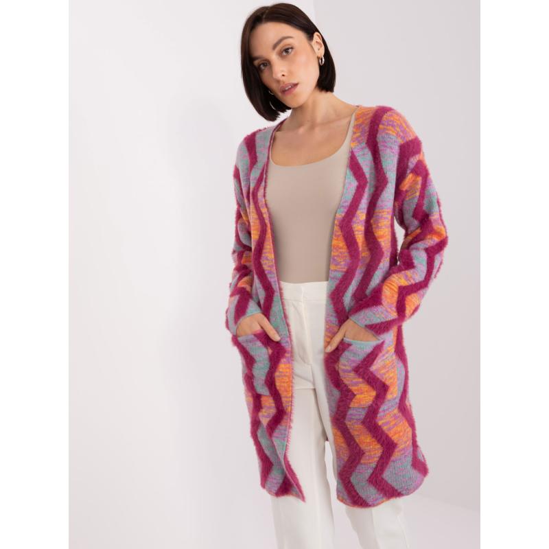 Fuchsiový kardigán so vzorom a vreckami