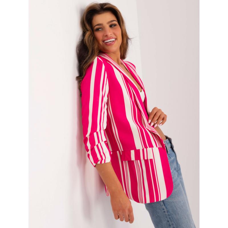 Fukszia-ekru színű kabát gombok nélkül