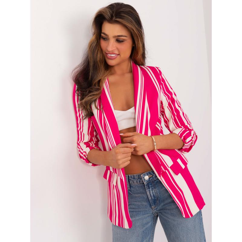 Fukszia-ekru színű kabát gombok nélkül