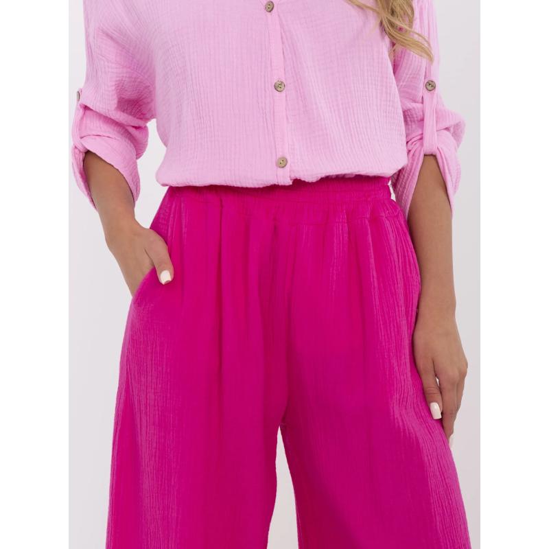 Fukszia muszlin női nadrág zsebekkel