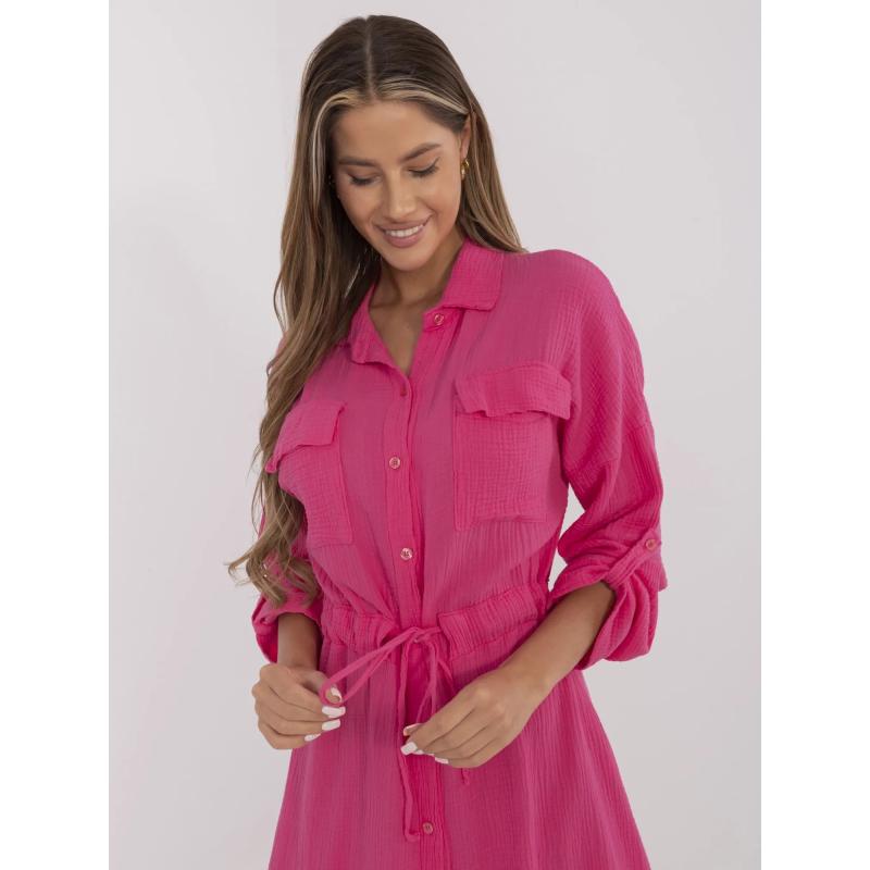 Fuchsiové mušelínové šaty s límečkem