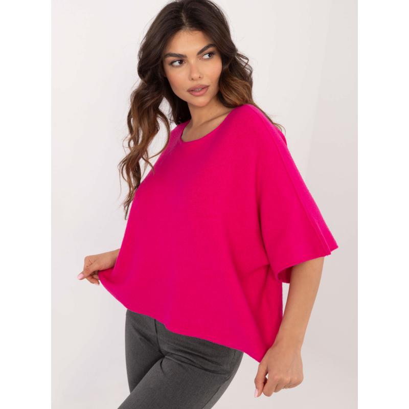 Fuchsiový klasický sveter s rolákovým výstrihom