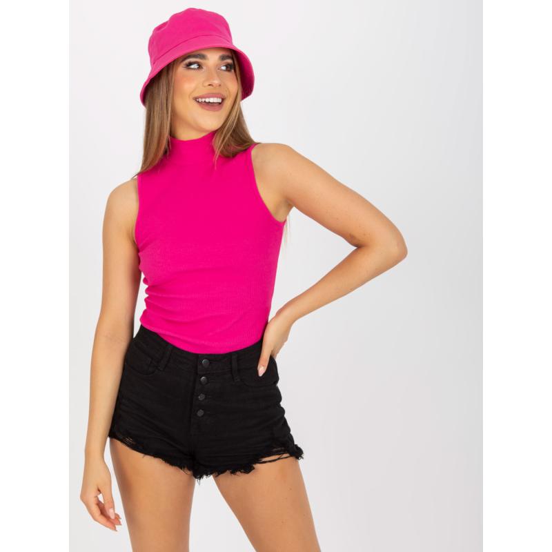 Ružové pruhované basic tričko s polovičným výstrihom RUE PARIS