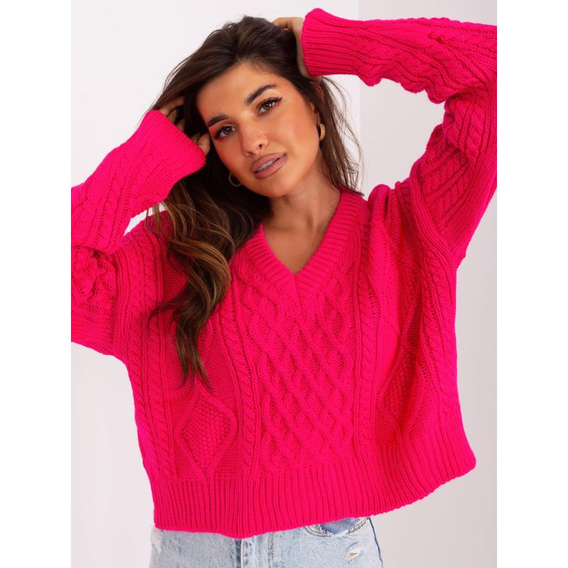 Fluoreszkáló rózsaszín női oversized pulóver gyapjúval