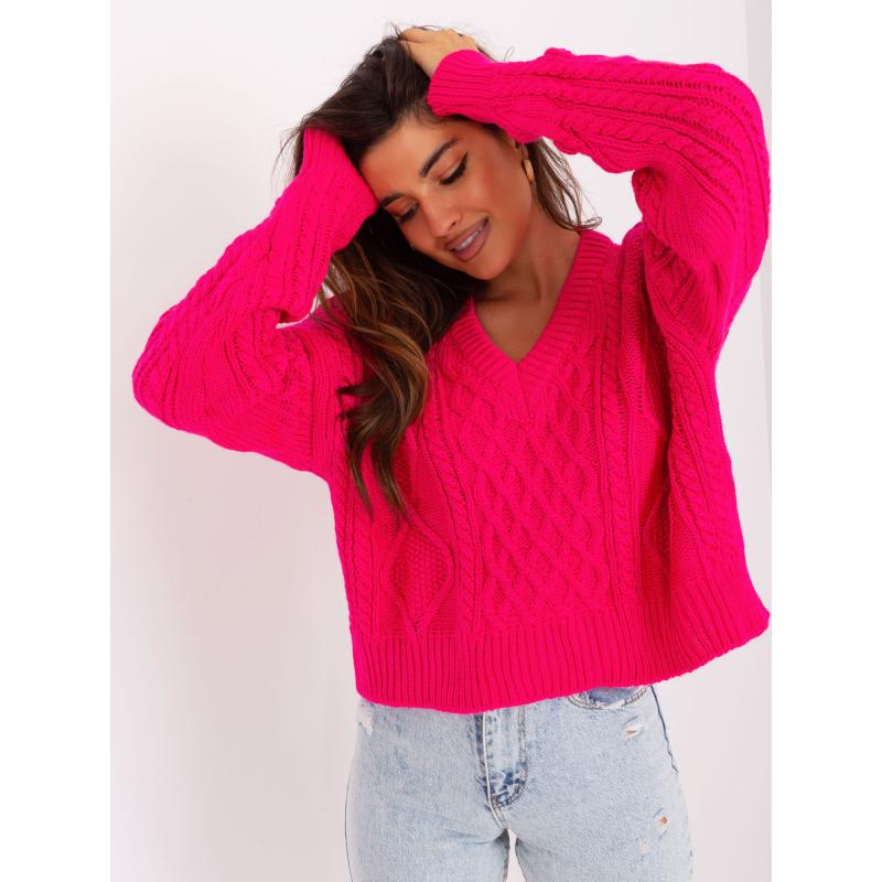 Fluoreszkáló rózsaszín női oversized pulóver gyapjúval