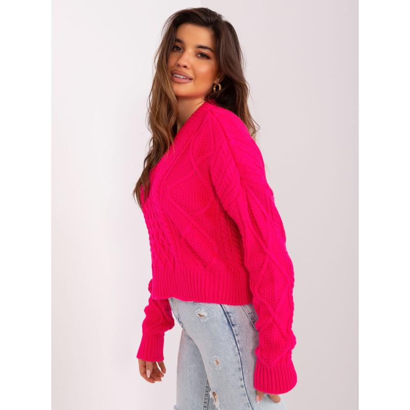 Fluoreszkáló rózsaszín női oversized pulóver gyapjúval