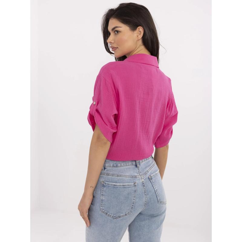 Fuchsiová krátká košile z mušelínu
