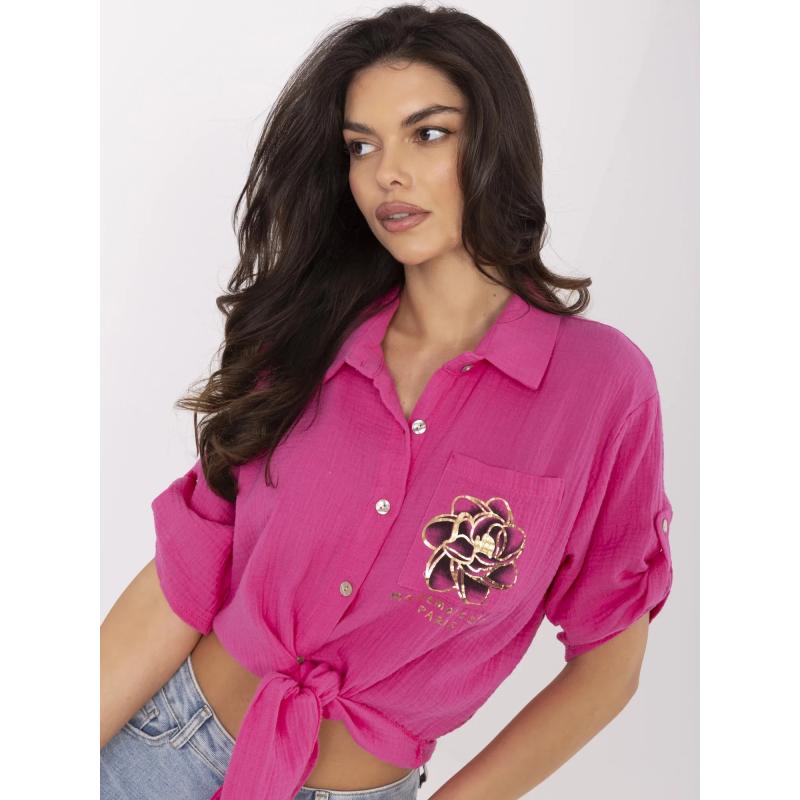 Fuchsiová krátká košile z mušelínu