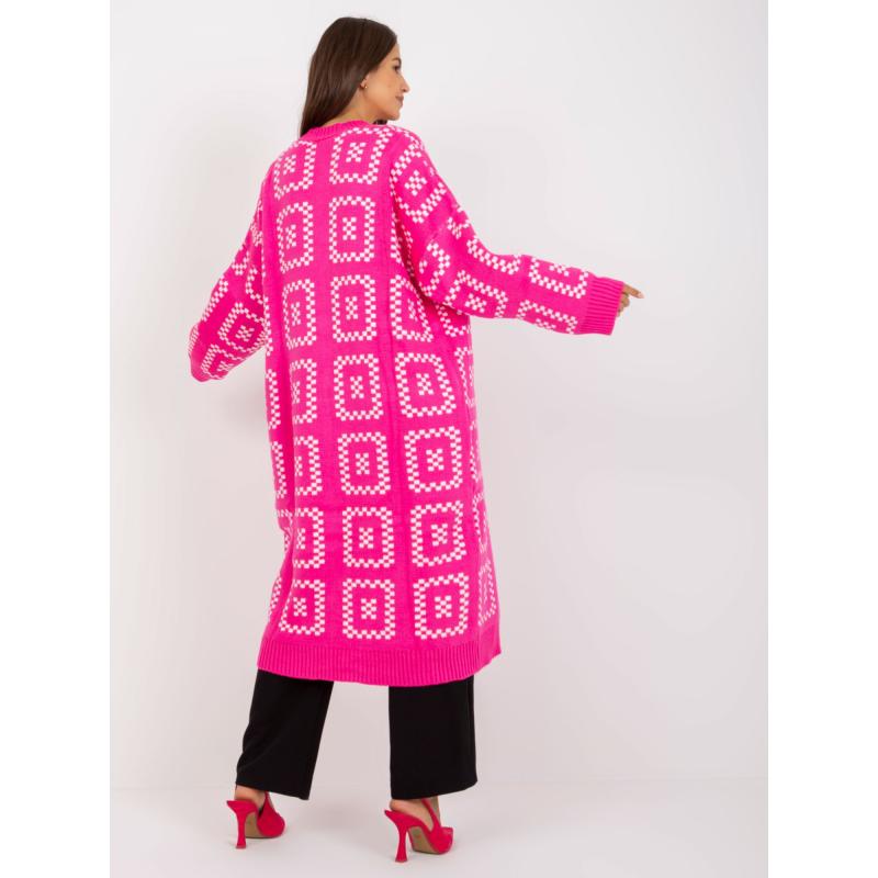 Fluorescenčný ružový kardigán so vzorom bez zapínania RUE PARIS