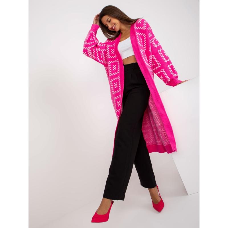 Fluorescenčný ružový kardigán so vzorom bez zapínania RUE PARIS