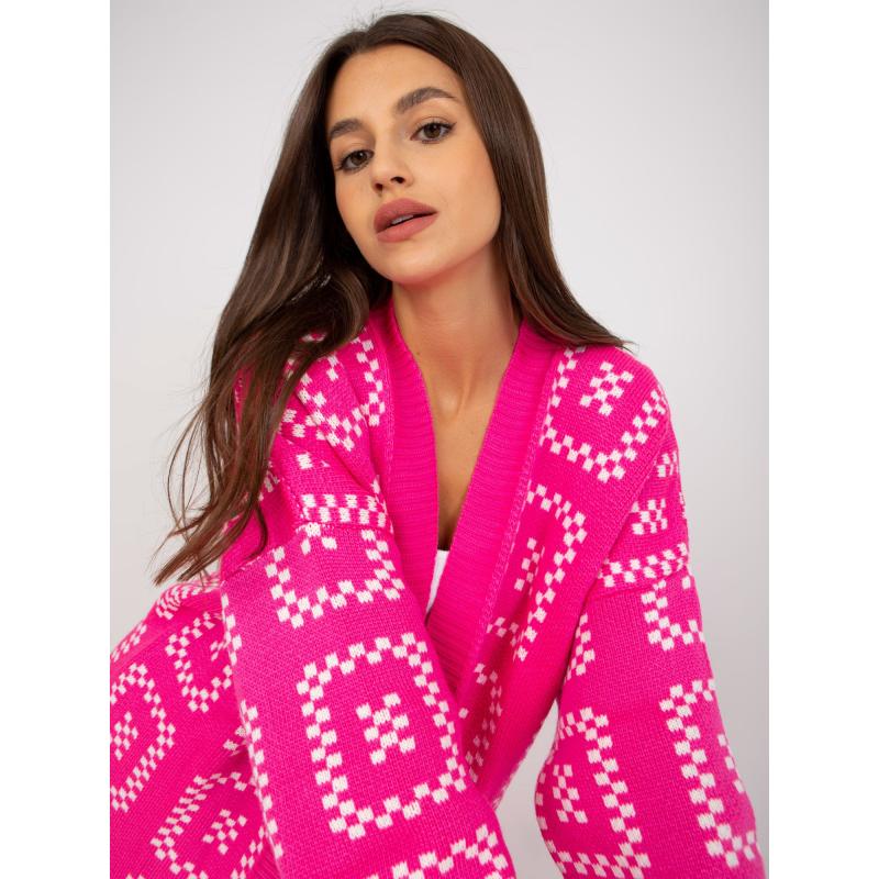 Fluorescenčný ružový kardigán so vzorom bez zapínania RUE PARIS