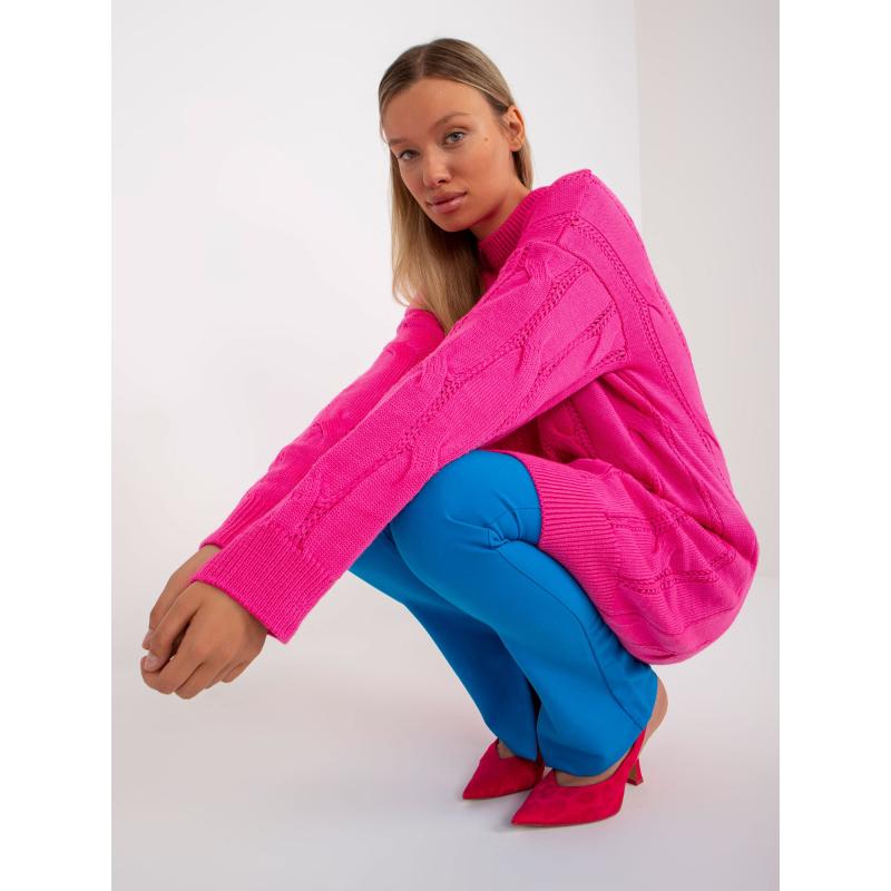 Ecru-fuchsiová bavlněná základní blůza s pruhovaným rolákem