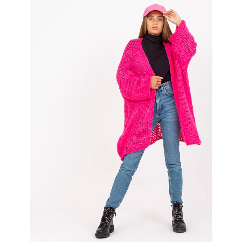 Fluorescenčný ružový kardigán so širokými rukávmi OCH BELLA