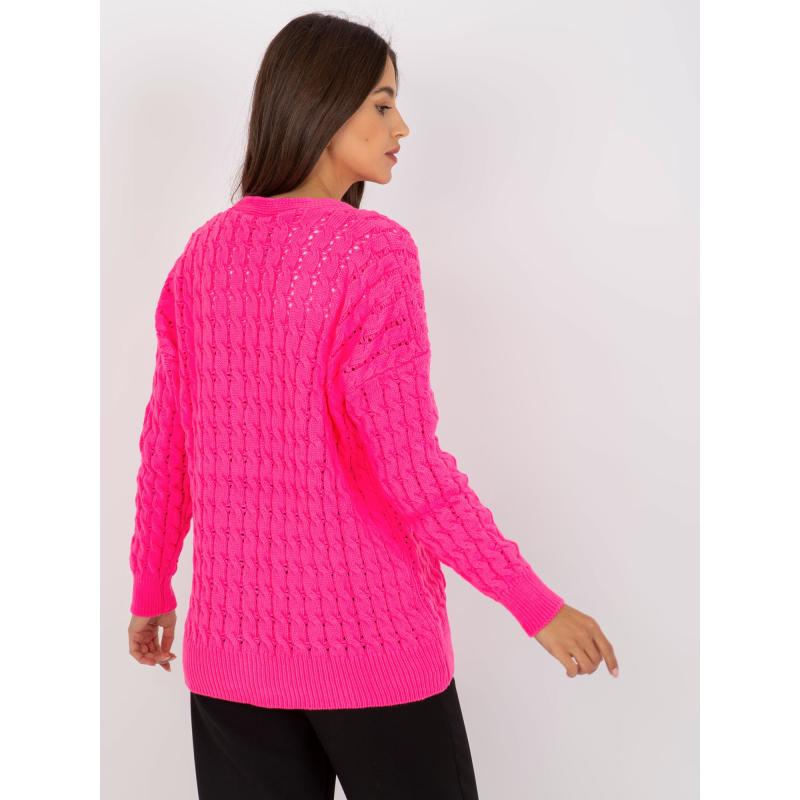 Fluoreszkáló rózsaszín steppelt pulóver gombokkal RUE PARIS