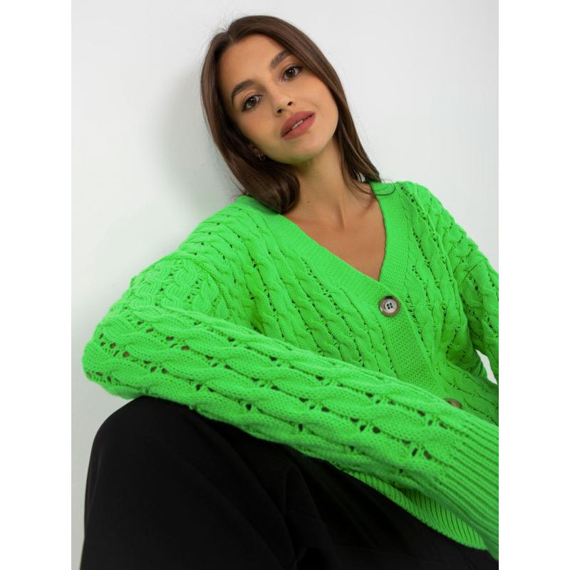 Fluorescenčný zelený prešívaný sveter s pleteným vzorom RUE PARIS