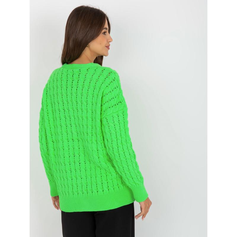 Fluorescenčný zelený prešívaný sveter s pleteným vzorom RUE PARIS