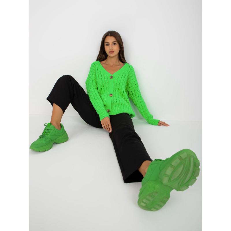 Fluorescenčný zelený prešívaný sveter s pleteným vzorom RUE PARIS