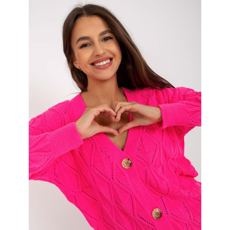 Fluoreszkáló rózsaszín steppelt pulóver gombokkal RUE PARIS