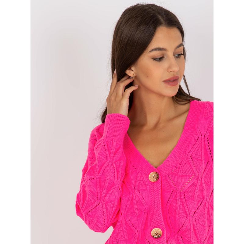 Fluoreszkáló rózsaszín steppelt pulóver gombokkal RUE PARIS