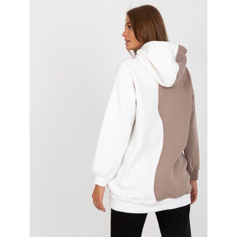 Bézs és fehér RUE PARIS alap pamut pulóver kapucnival