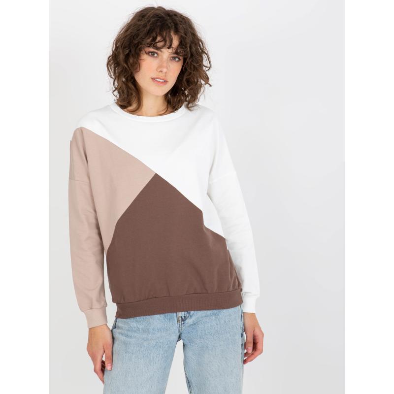 Bílo-hnědá bavlněná mikina basic bez kapuce