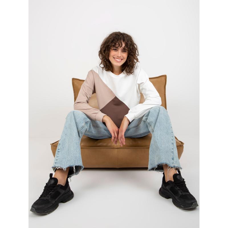 Bílo-hnědá bavlněná mikina basic bez kapuce