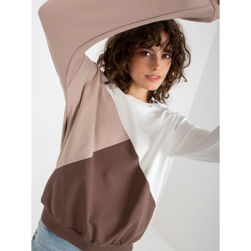 Bílo-hnědá bavlněná mikina basic bez kapuce