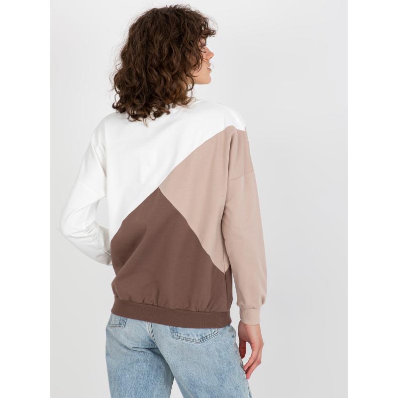 Bílo-hnědá bavlněná mikina basic bez kapuce