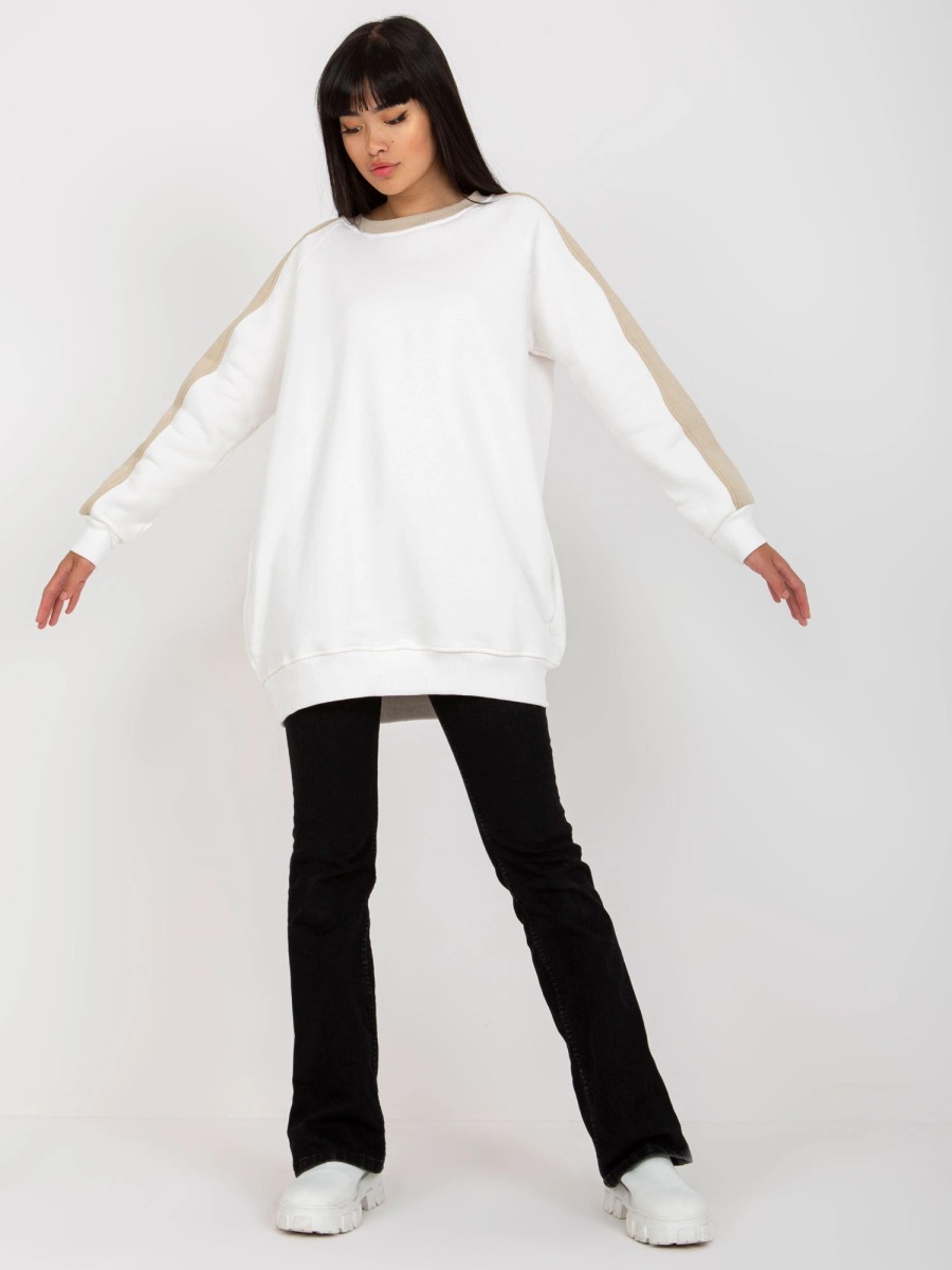 Biela a béžová basic oversized mikina RUE PARIS