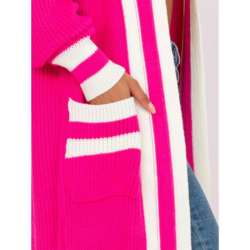 Fluoreszkáló rózsaszín, gomb nélküli, laza kardigán RUE PARIS