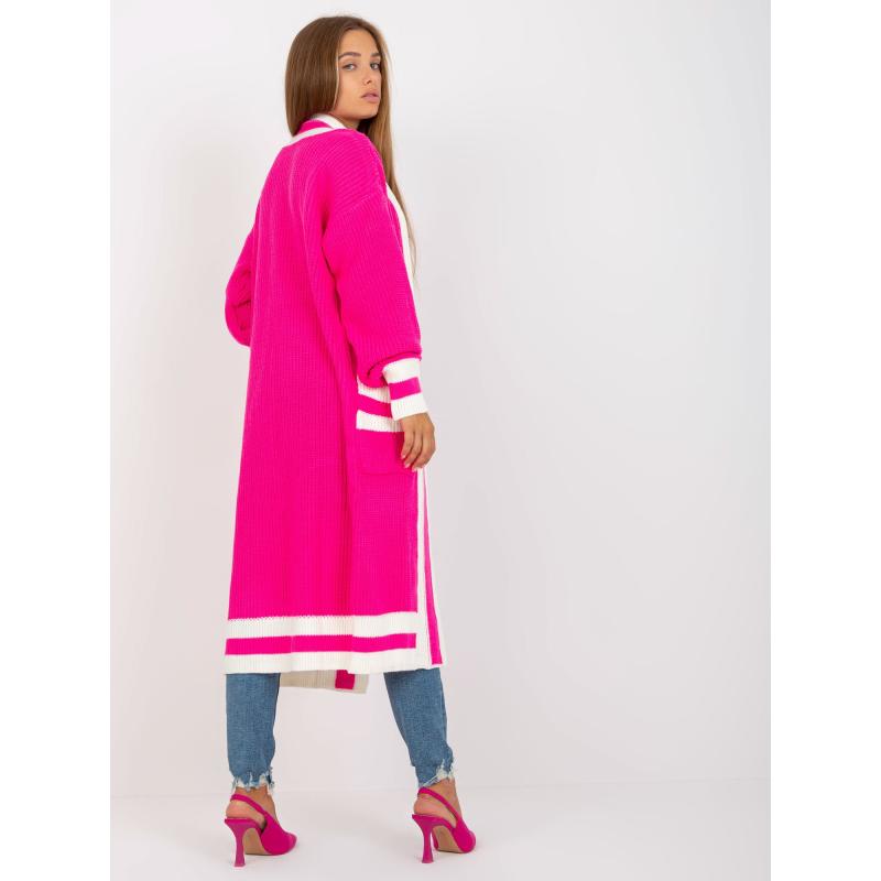 Fluoreszkáló rózsaszín, gomb nélküli, laza kardigán RUE PARIS
