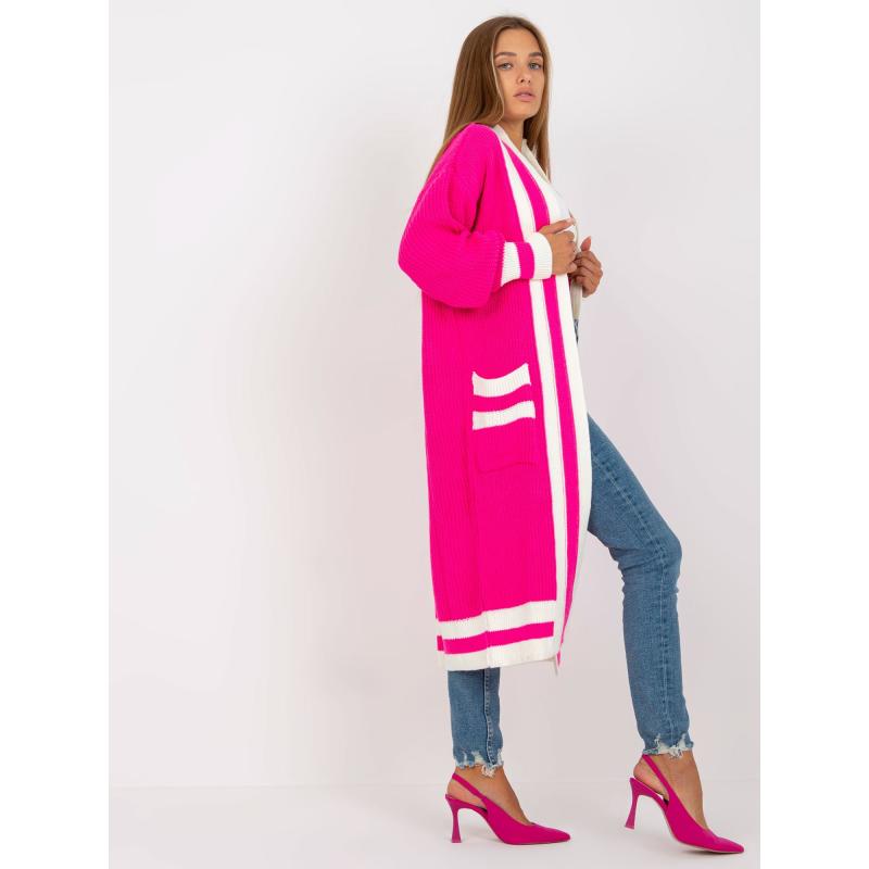 Fluoreszkáló rózsaszín, gomb nélküli, laza kardigán RUE PARIS