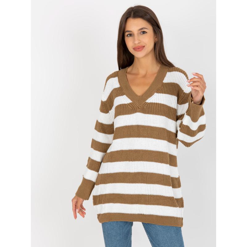 Pisztáciaszín csíkos pulóver rollóval