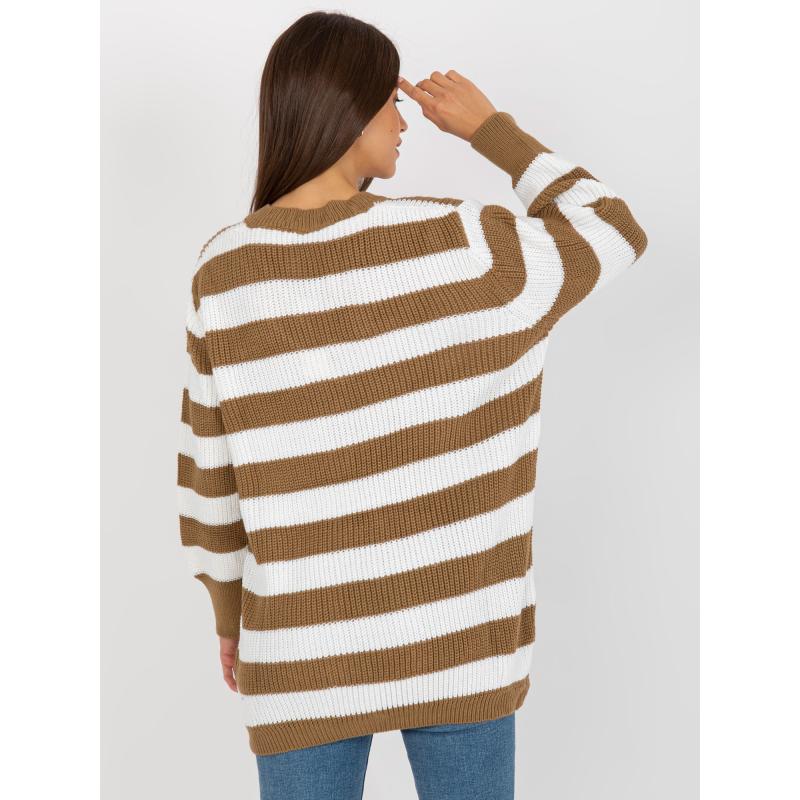 Pisztáciaszín csíkos pulóver rollóval