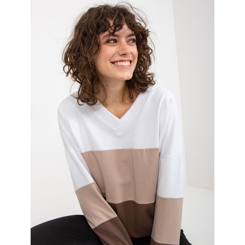Fehér és barna alap pulóver V-kivágással RUE PARIS