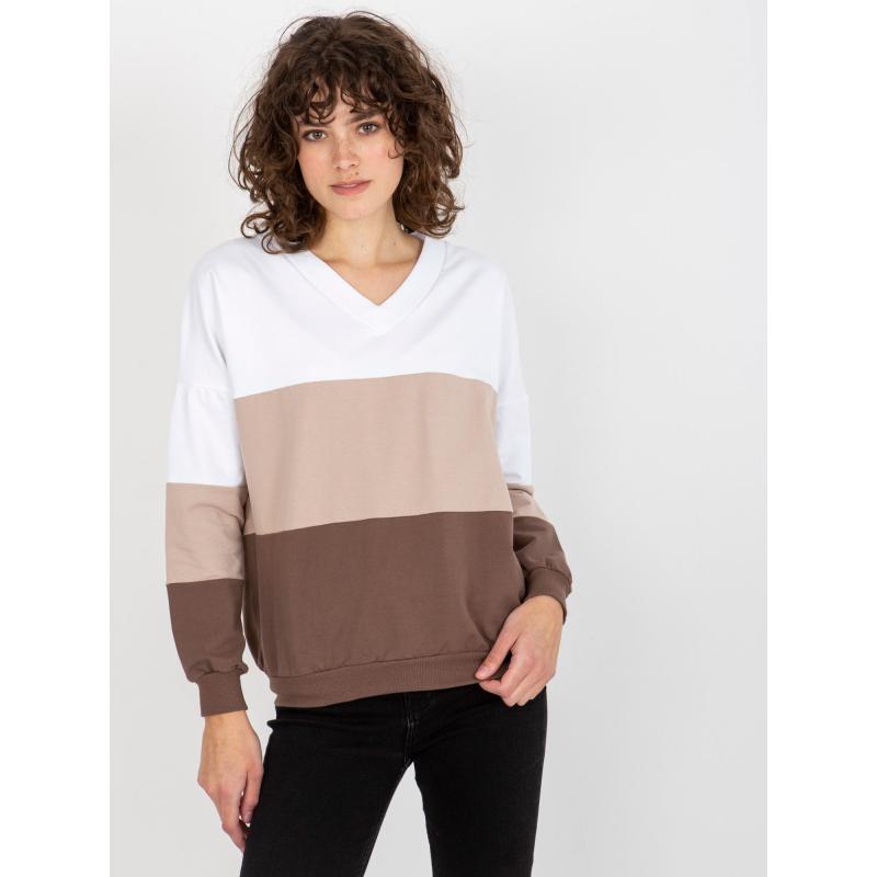 Fehér és barna alap pulóver V-kivágással RUE PARIS