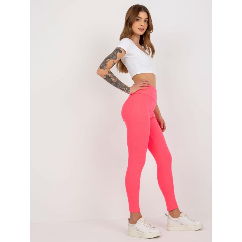 Fluorescenčné ružové pruhované basic bavlnené legíny